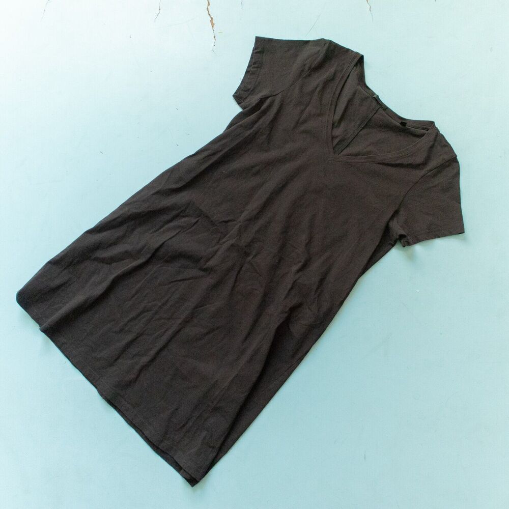 ATM Black Classic Cotton Jersey Knit V-Neck Shirt Dress Size Medium Basic